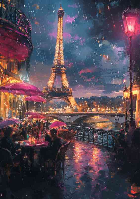 Eiffel Tower in Paris with people a night out | Canvas