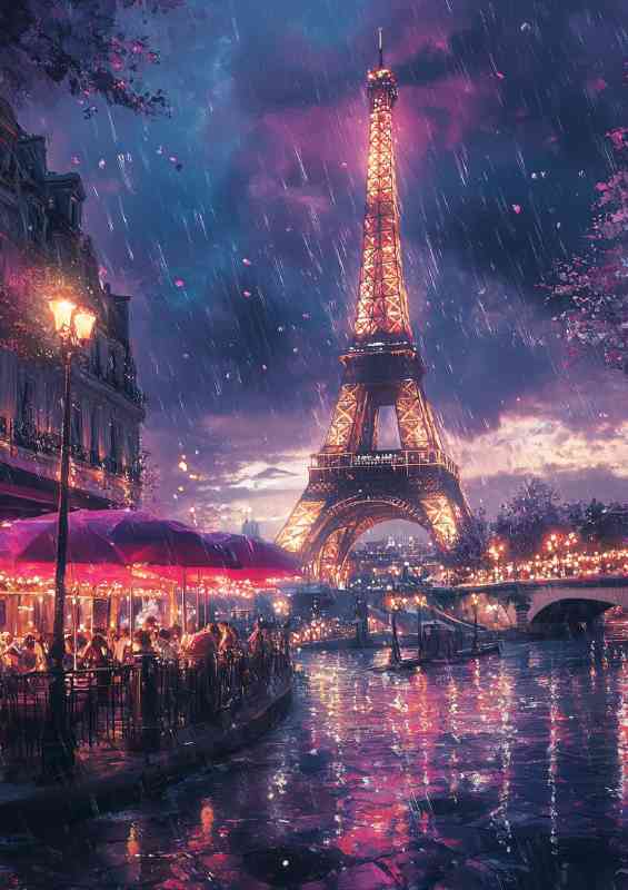 Painting of the Eiffel Tower in Paris with people | Poster
