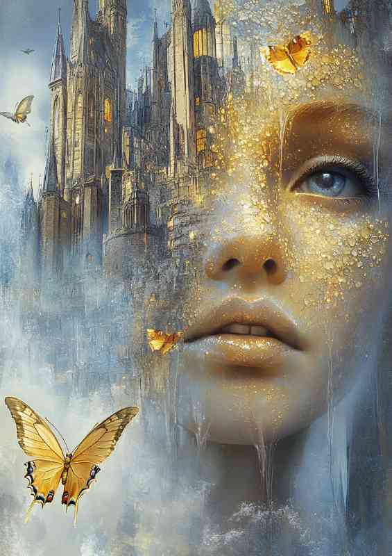 A beautiful girl with skin made of glass adorned with colours | Poster