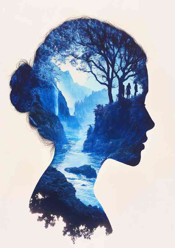 Beautiful womans face in profile is depicted deep forest | Poster