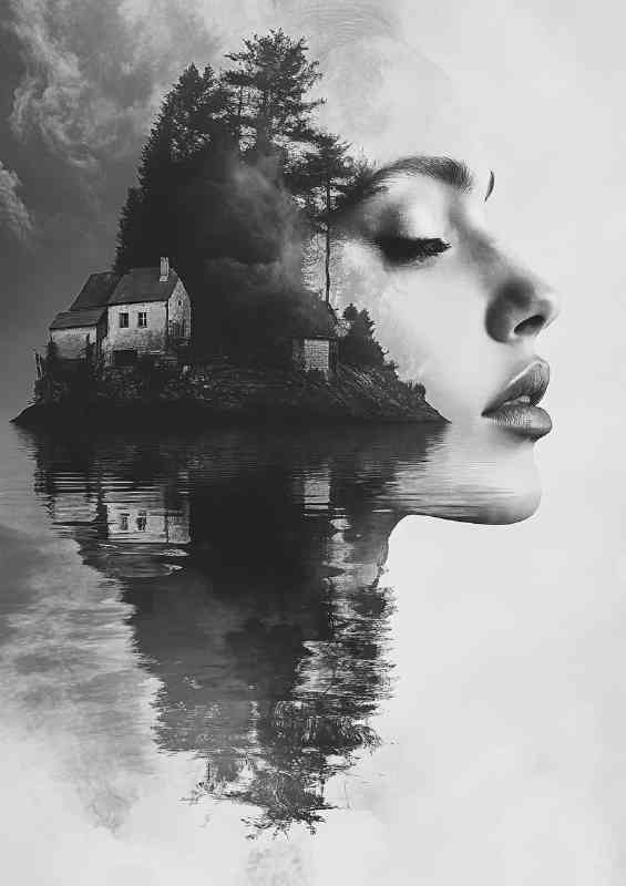 Double exposure lady in the lake | Metal Poster