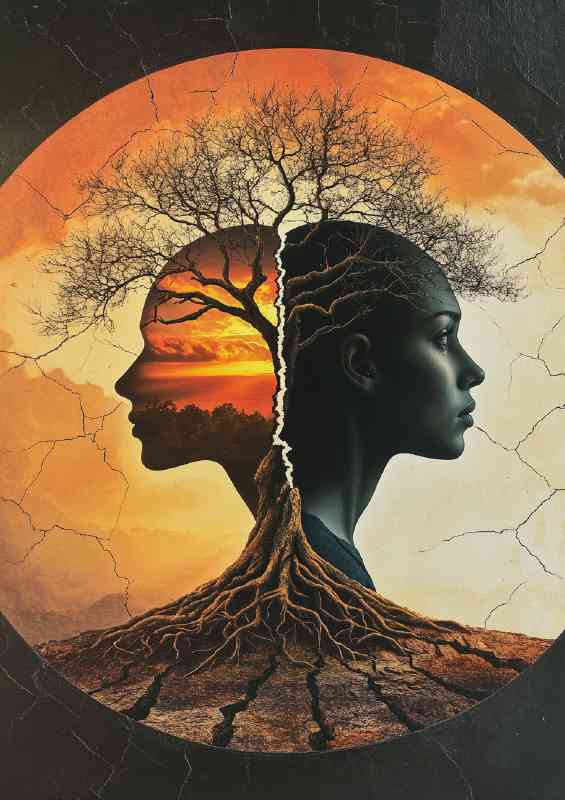 Man and woman stand with their backs to each other tree life | Metal Poster