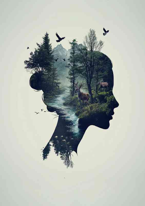 Natures harmony with trees and flying birds | Metal Poster