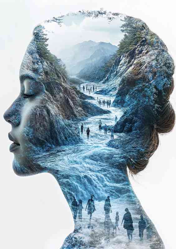 Surreal digital artwork depicting the face and neck waterscape | Canvas