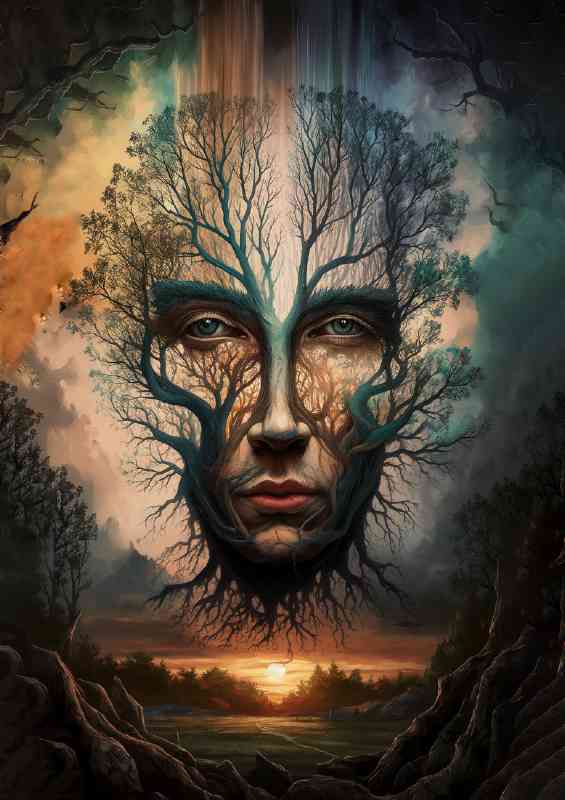 Surrealist embracing the face and the trees | Metal Poster