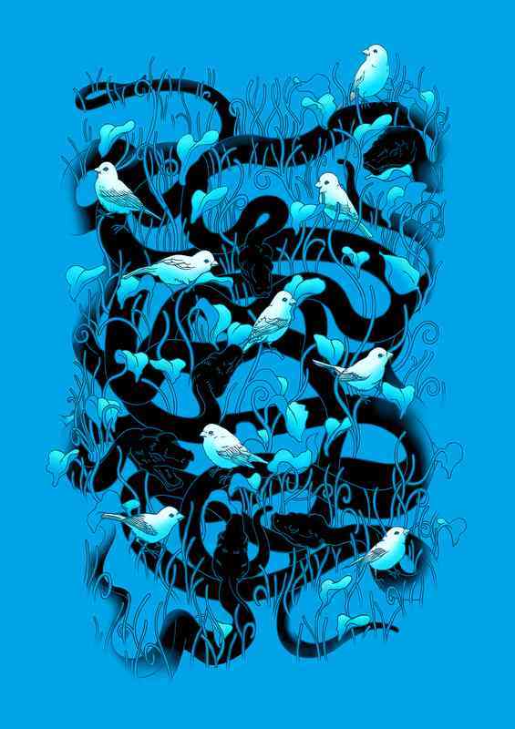 Snakes And Birds Blue | Canvas