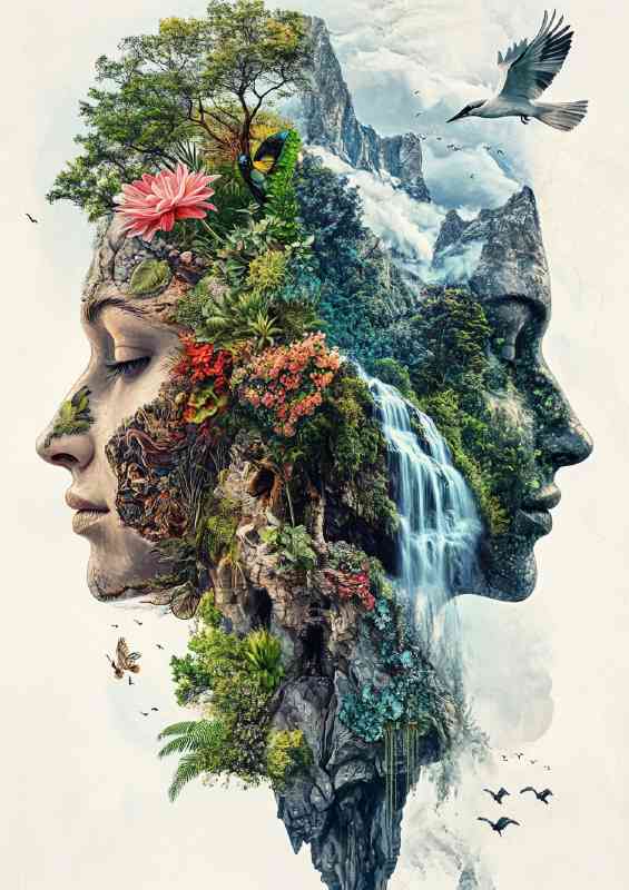 Two faces one male and the other female intertwined double exposure | Canvas