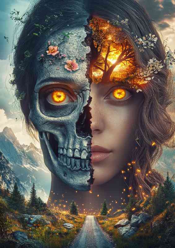 Woman with half of her face as an ancient style | Canvas