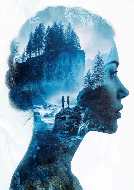 Womans face in profile is depicted river flowing | Canvas