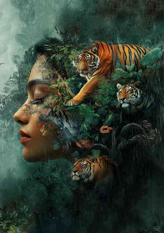 Womans face is adorned with various animals | Canvas