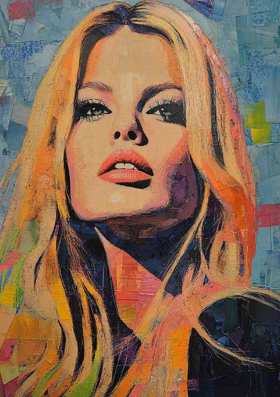 A portrait of Brigitte Bardot made with colorful paint style | Canvas