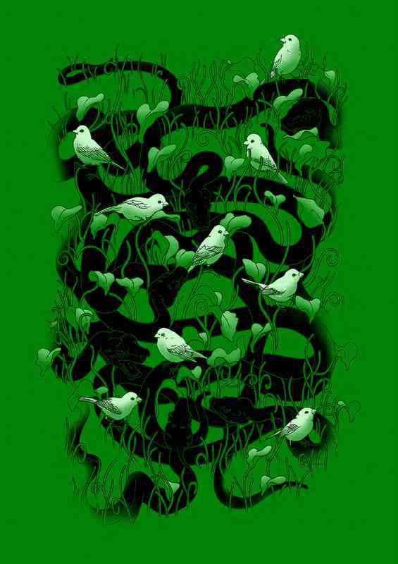 Snakes And Birds Green | Canvas