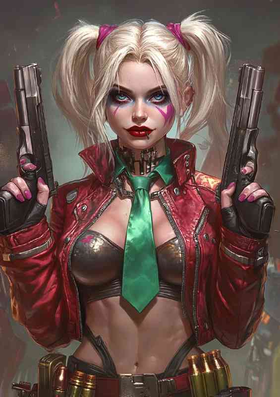 Beautiful Harley Quinn holding two guns | Metal Poster