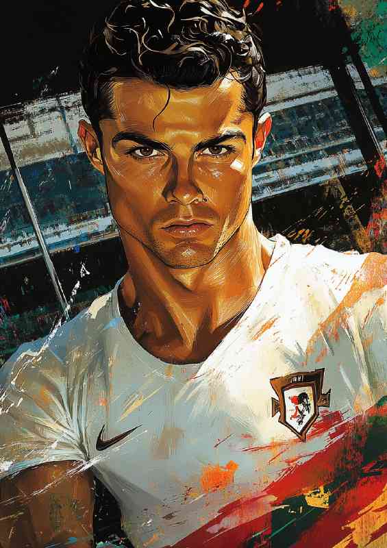 Cristiano Ronaldo in the style of Yoji Shinkawa splashed colour | Metal Poster