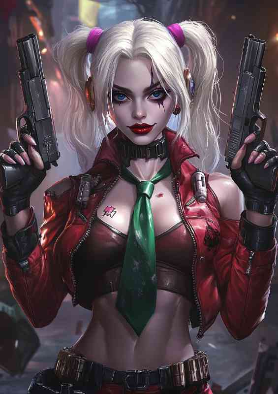 Harley Quinn holding two guns | Metal Poster