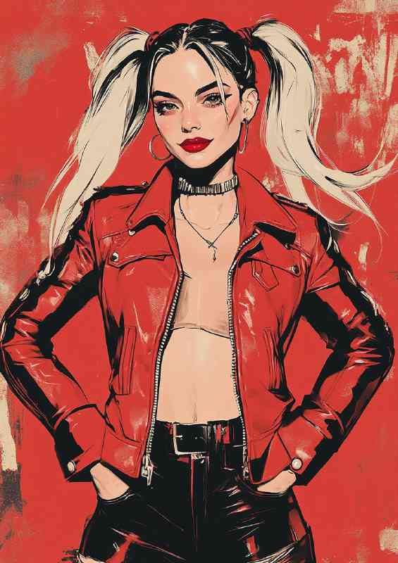 Harley Quinn in a red pop art style | Poster