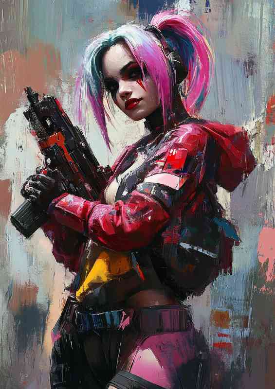 Harley Quinn in the style of abstract strokes | Canvas