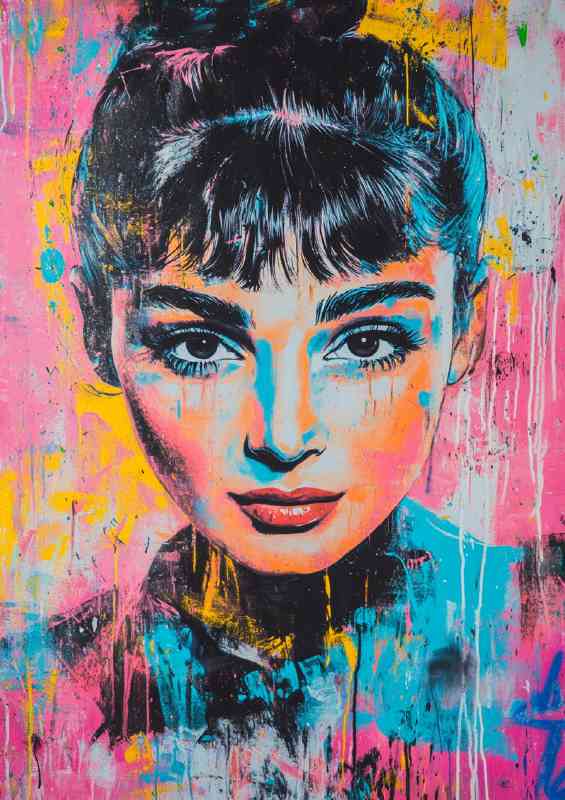 Splashed portrait of the young Audrey hepburn | Di-Bond