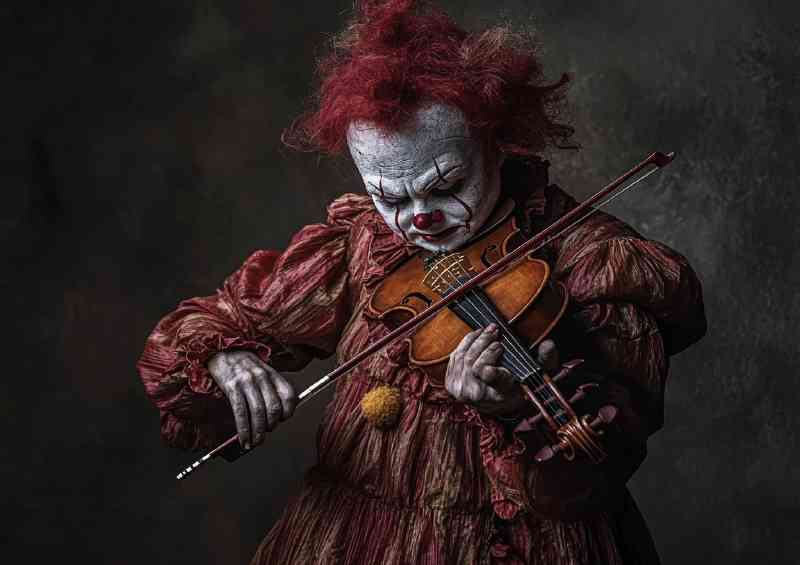 of a sad clown playing the violin | Metal Poster