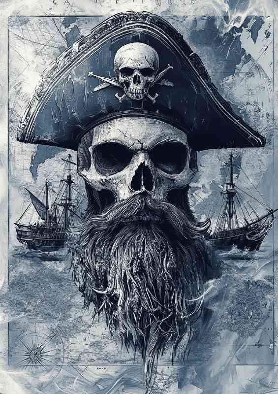 A skull with a pirate hat and beard a black sailing | Di-Bond