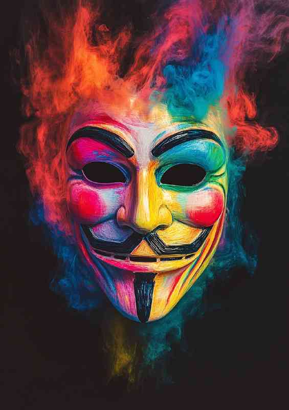 Colorful white mask with black background guy fawke | Di-Bond