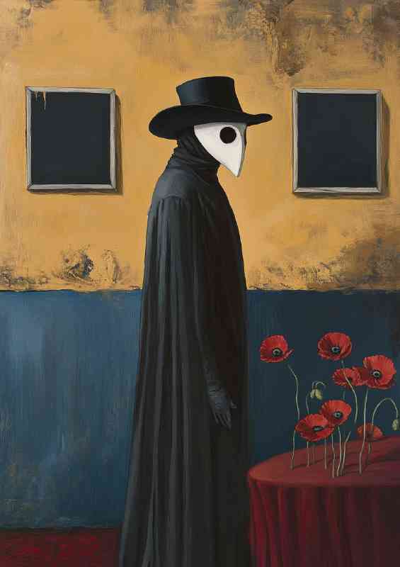 Simple painting of the plague doctor standing | Metal Poster