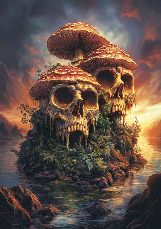 Skulls made of mushrooms mountain | Canvas