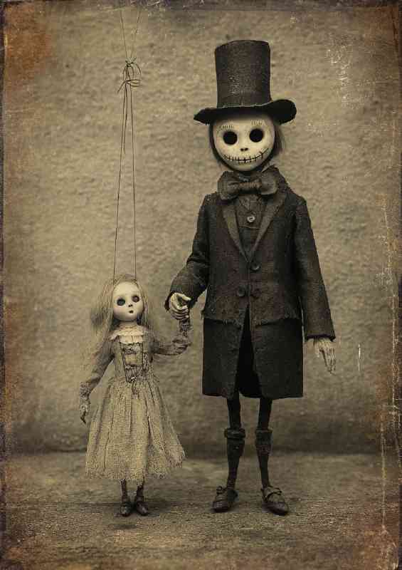 Vintage photo of an eerie doll and its creepy puppet | Poster