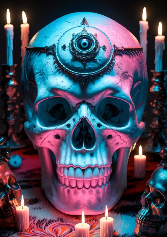 Vividly detailed skull illuminated in hues | Metal Poster