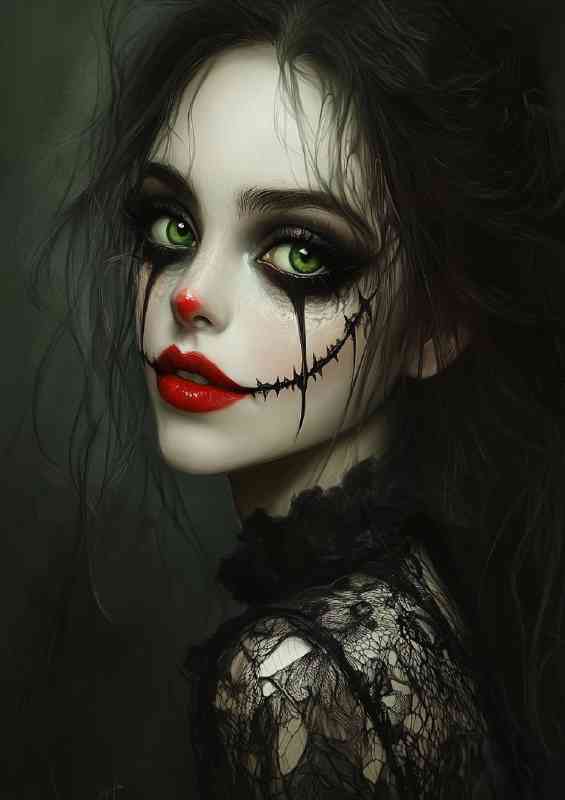 Woman with large green eyes and red lipstick | Canvas