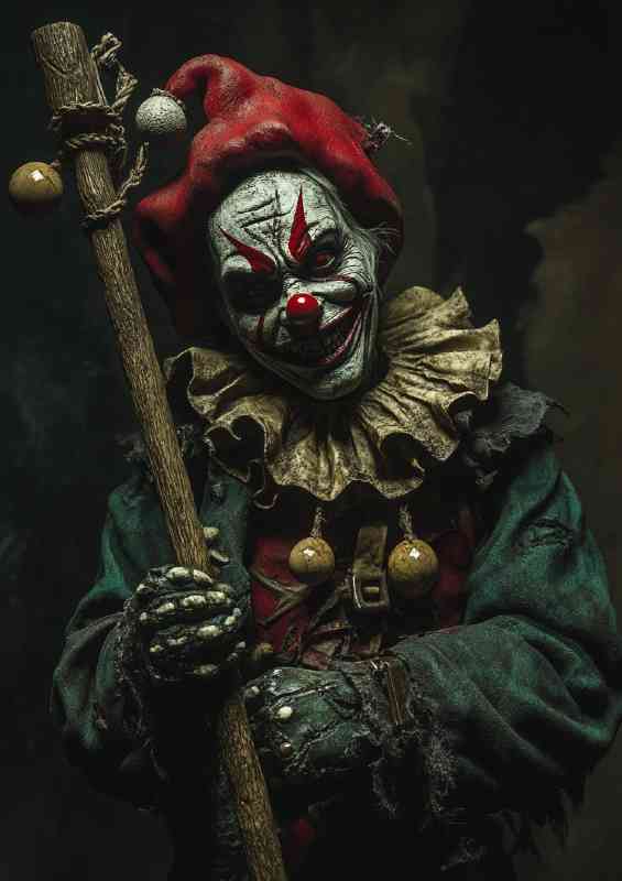 Zombie jester holding up a wooden staff | Di-Bond