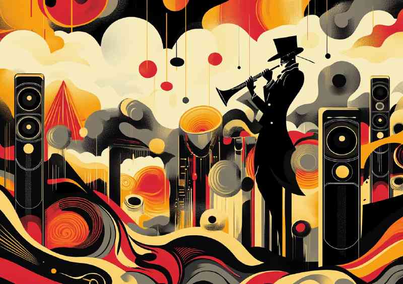 A dynamic and stylized illustration of an art deco music | Canvas