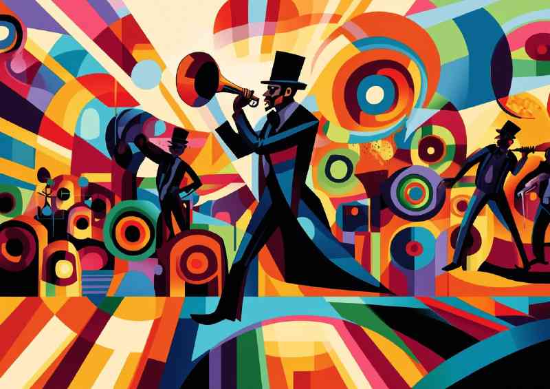 Dynamic and stylized illustration of an art deco band | Metal Poster