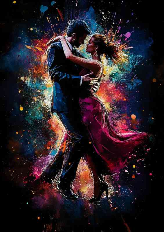 Couple dancing the tango with colorful splashes of colours | Poster