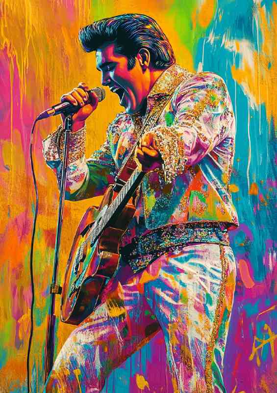 Elvis Presley portrait in the style of colorful graffiti | Poster