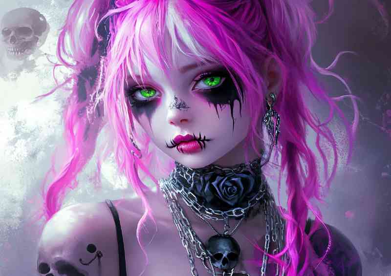 A goth anime girl with pink and purple hair | Poster
