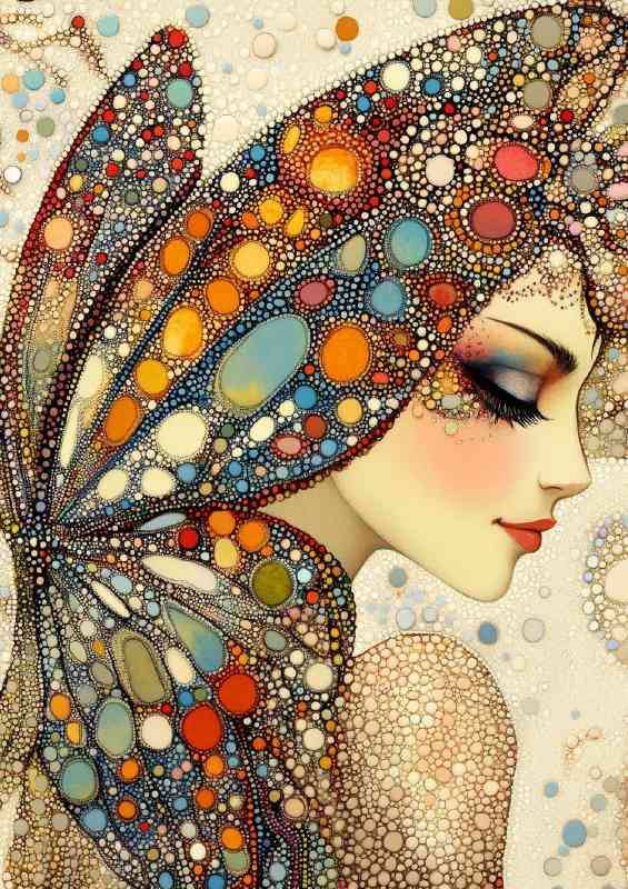 A beautiful woman with butterfly wings made of colorf ul beads | Canvas