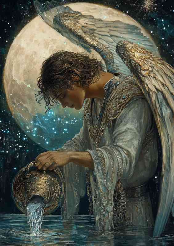 Angel pouring water from an ornate jug water | Metal Poster