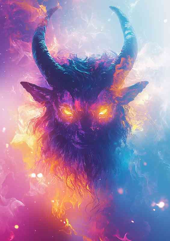 Anthropomorphic mythical beast with horns in neon | Di-Bond