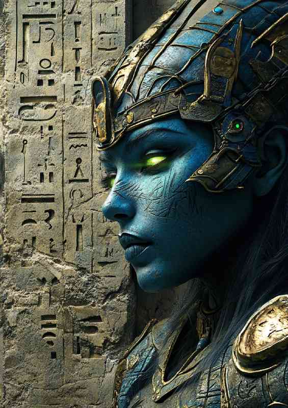 Blue skinned Egyptian goddess with glowing eyes | Di-Bond