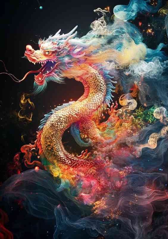 Chinese dragon with red yellow and blue | Canvas
