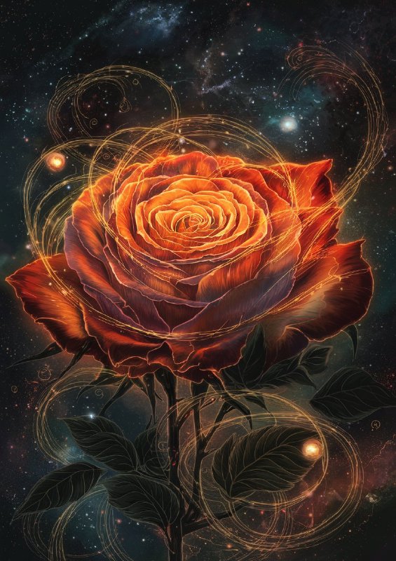 Cosmic rose with fiery swirling patterns | Poster