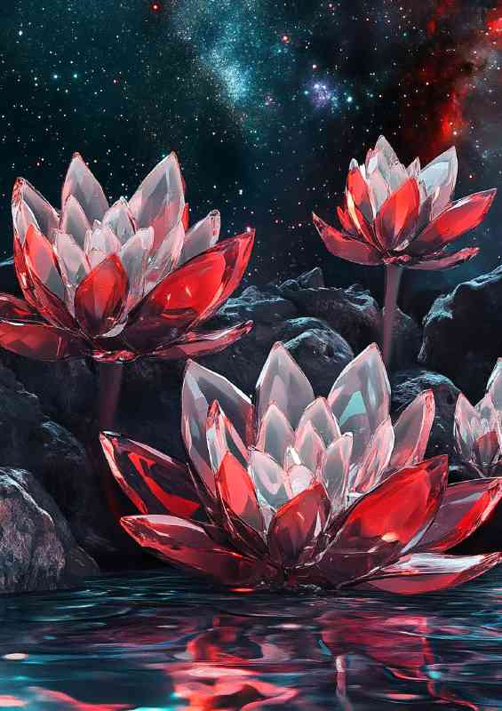 Crystal lotus flowers with red pettles | Poster
