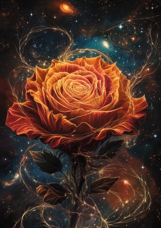 Rose with fiery swirling patterns | Metal Poster