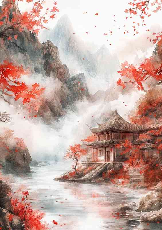 Chinese traditional painting landscape painting in the mist | Poster