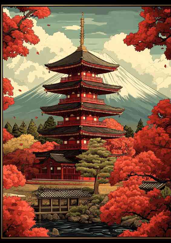 Japanese temple with Mount Fuji in the back | Di-Bond