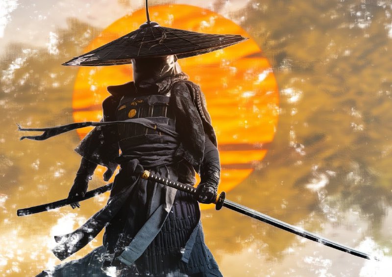 Mysterious figure possibly a warrior with the yellow sun | Metal Poster