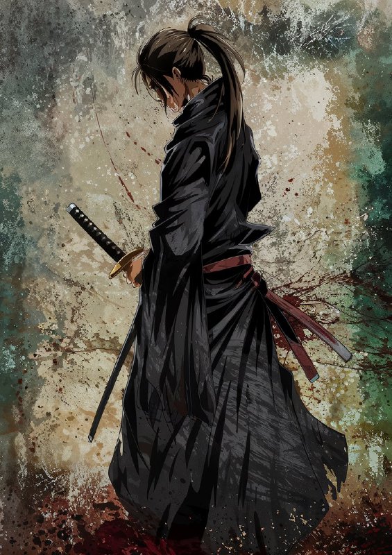Anime style medium shot of a samurai | Canvas