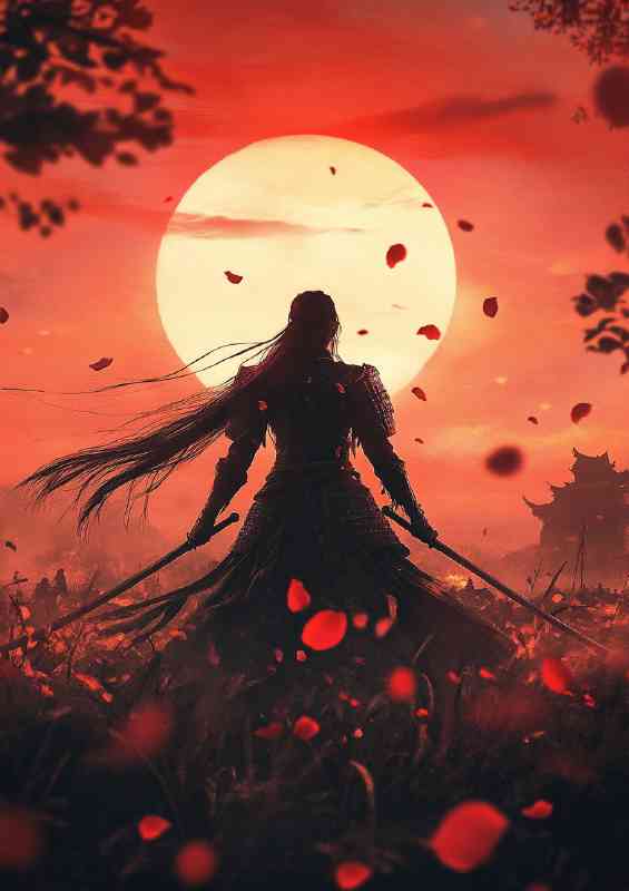 Stunning beauty is holding two swords in the distance | Canvas