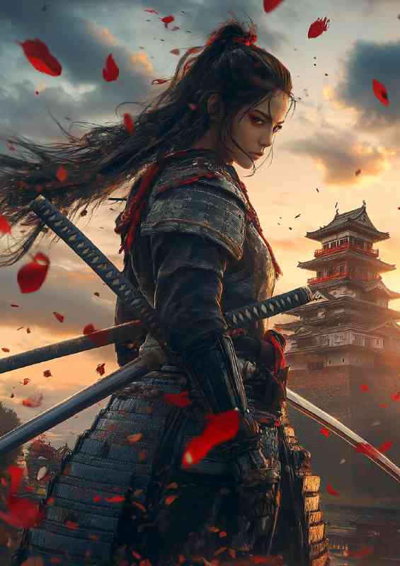 Stunning samurai woman dressed in traditional armor | Poster